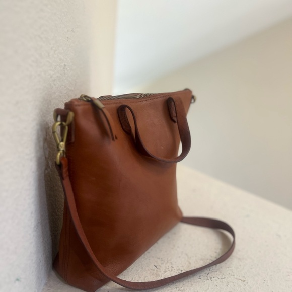 Madewell Transport Brown Tote Crossbody Cognac Leather double handle Bag - Picture 11 of 14